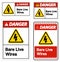 Danger Bare live Wires Sign On White Background