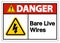 Danger Bare live Wires Sign On White Background