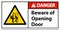 Danger Beware Opening Door Sign On White Background