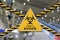 Danger biohazard sign at the closed airport due to Coronavirus