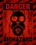 Danger Biohazard warning label sign, gas mask icon. Infected Specimen, black and red danger symbol with worn, scratchy and rusty t