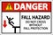 Danger Do Not Cross Without Fall Protection Sign On White Background