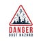 Danger dust hazard concept Dust devil on cities with dust pollution in red triangular frame vector design