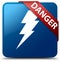 Danger (electricity icon) blue square button red ribbon in corner