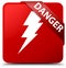 Danger (electricity icon) red square button red ribbon in corner