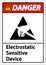 Danger Electrostatic Sensitive Device Sign On White Background