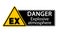 Danger explosive atmosphere. Yellow triangle warning sign with symbol and text