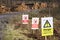 Danger forestry work keep out sign in woods countryside wilderness mountain