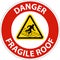 Danger Fragile Roof Sign On White Background