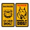 Danger. Guard dog. Beware of the dog. Sign with with angry dog head. Design element for poster,card, banner, sign