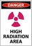 Danger High Radiation Area Sign on white background