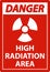 Danger High Radiation Area Sign on white background