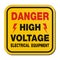 Danger high voltage electrical equipment - yellow sign