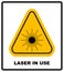 Danger laser radiation Class I symbol in yellow triangle isolated on white with text