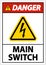 Danger Main Switch Sign On White Background