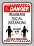 Danger Maintain Social Distancing At Least 6 Ft Sign On White Background,Vector Illustration EPS.10