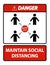 Danger Maintain social distancing, stay 6ft apart sign,coronavirus COVID-19 Sign Isolate On White Background,Vector Illustration