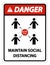 Danger Maintain social distancing, stay 6ft apart sign,coronavirus COVID-19 Sign Isolate On White Background,Vector Illustration