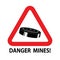 Danger mines sign. Vector illustration land mines icon inside. Caution minefield. Warning symbol. War conception