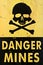 Danger mines warning sign closeup