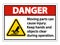 Danger Moving parts can cause injury sign on white background