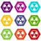 Danger nuclear icon set color hexahedron