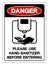 Danger Please Use Hand Sanitizer Befor Entering Symbol Sign ,Vector Illustration, Isolate On White Background Label. EPS10