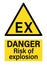 Danger risk of explosion. Explosive atmosphere. Yellow triangle warning sign