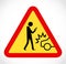 Danger on road sign concept - man with mobile phone walking through crossroad