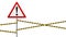 Danger Safety warning sign. White triangle with red frame and black image. sign on pole and warning bands. illustrations
