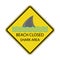 Danger Shark Zone. Beware of Sharks. Yellow Square Warning Sign. Dangerous Sea Life. Swim at Own Risk