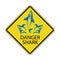 Danger Shark Zone. Beware of Sharks. Yellow Square Warning Sign. Dangerous Sea Life. Swim at Own Risk. High Risk Area