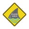 Danger Shark Zone. Beware of Sharks. Yellow Square Warning Sign. Dangerous Sea Life. Swim at Own Risk. High Risk Area