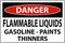 Danger Sign Flammable Liquids, Gasoline, Paints, Thinners