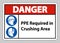 Danger Sign PPE Required In Crushing Area Isolate on White Background