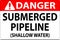 Danger Sign Submerged Pipeline (Shallow Water