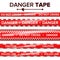Danger Tape Vector. Red And White. Warning Tape Strips. Realistic Plastic Police Danger Tapes Set Illustration