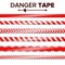 Danger Tape Vector. Red And White. Warning Tape Strips. Realistic Plastic Police Danger Tapes Set Illustration