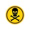 Danger warning yellow sign, skull and crossbones vector illustration isolated on white