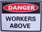 Danger: Workers Above sign at a building site.