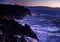 Dangerious ocean stormy waves hits black lava rocks on La Palma island, Canary, Spain