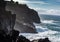 Dangerious ocean stormy waves hits black lava rocks on La Palma island, Canary, Spain