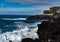 Dangerious ocean stormy waves hits black lava rocks on La Palma island, Canary, Spain