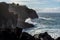 Dangerious ocean stormy waves hits black lava rocks on La Palma island, Canary, Spain