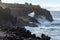 Dangerious ocean stormy waves hits black lava rocks on La Palma island, Canary, Spain