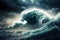 dangerous approaching storm over sea or ocean with huge wave , made with generative ai