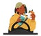 Dangerous Behavior of Man Character Multitasking By Eating While Driving, Posing A Risk To Himself And Others On Road