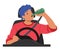 Dangerous Behavior of Man Irresponsibly Consumes Alcohol While Operating A Vehicle. Male Character Posing A Risk