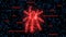 Dangerous bright red low poly spider over binary code background - stylized hacker attack in matrix style