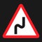 Dangerous double bend sign flat icon